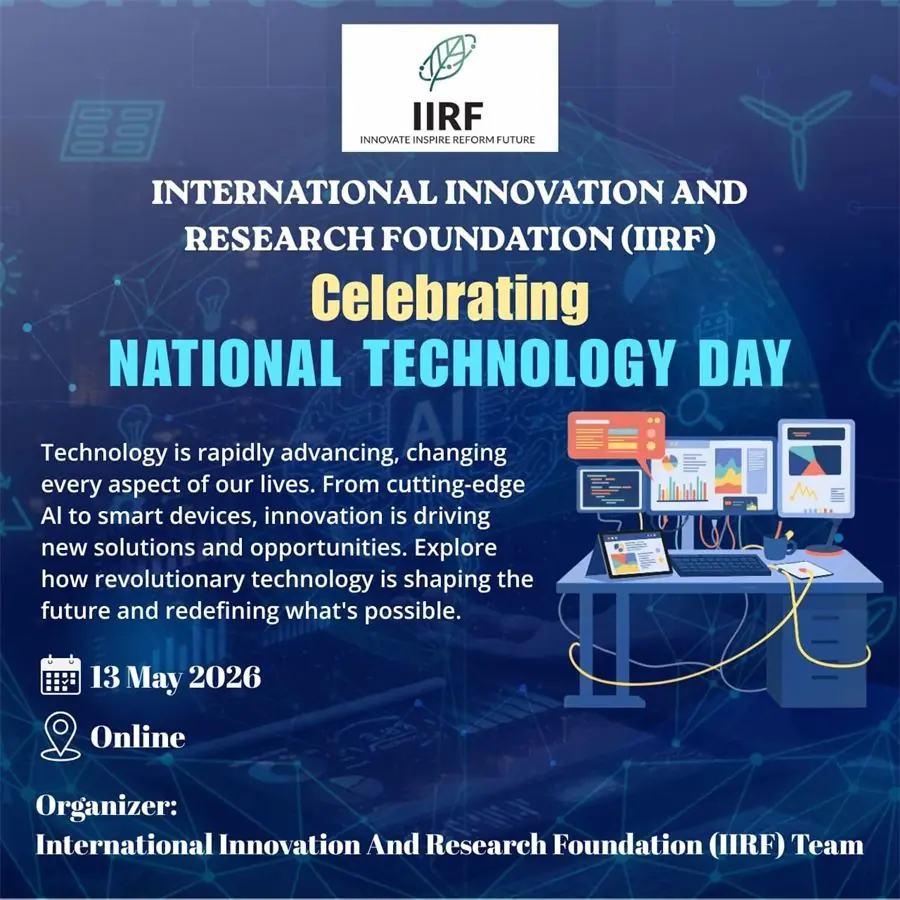 Poster — IIRF celebrating National Technology Day, 13 May 2026, online